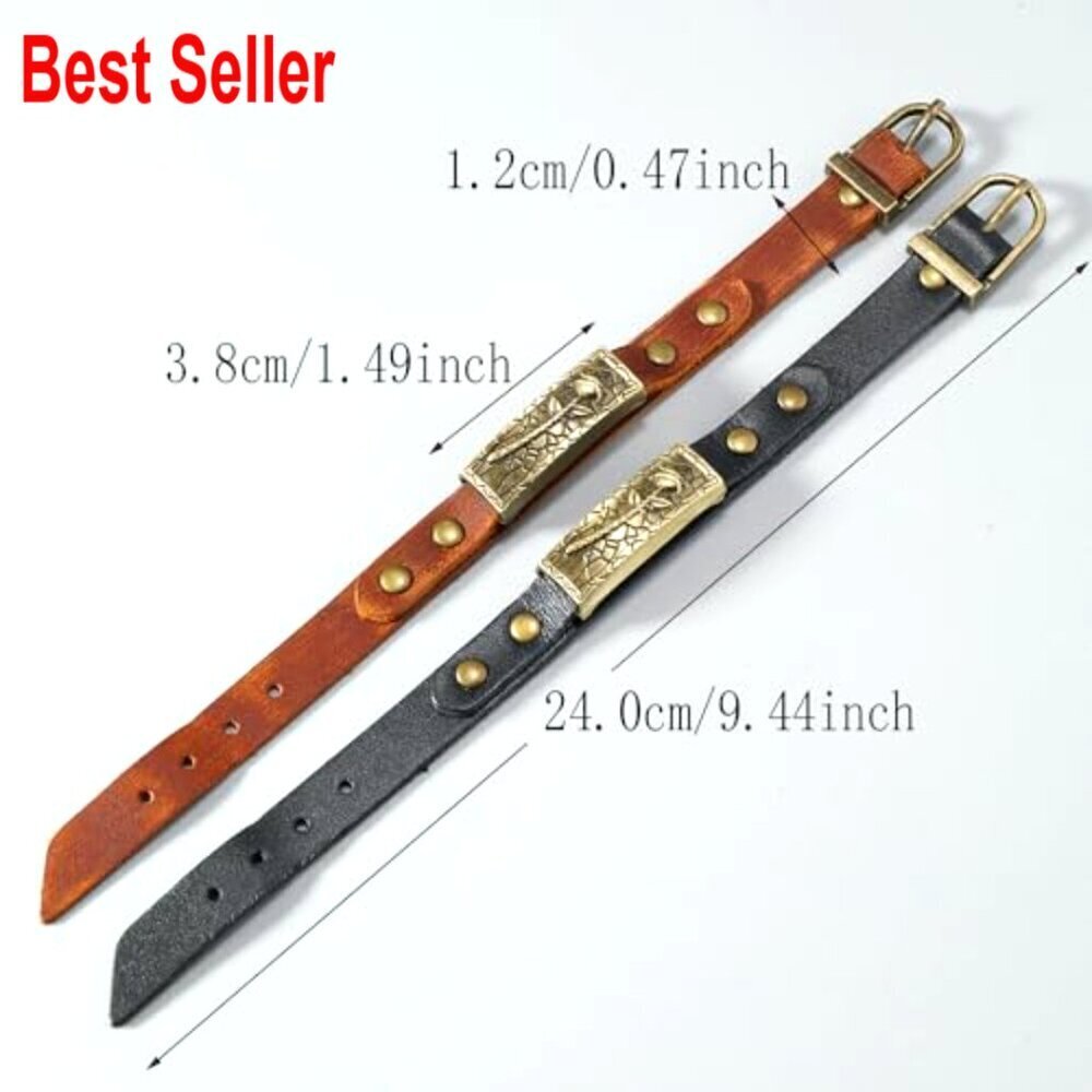 Vintage Leather Bracelet with Metal Buckle Clasp Adjustable Unisex - Picture 5 of 5